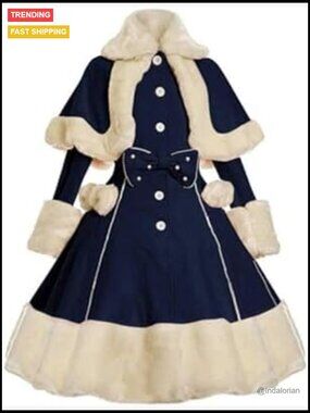 Vintage Winter Fur Coat Dress Shawl Collar Bowknot Warm Coat with Pocket